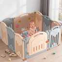 Uanlauo Foldable Fence for Baby & Toddler, 10-Panel Playpen with Dual Locking Gate, Adjustable for Indoor & Outdoor, Safe Spacious Area (Off-White)