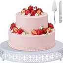 Wenqik White Cake Stand 14 Inch Metal Round Cupcake Dessert Wedding Cake Stand with Cutting & Spatula Cookies Display Holder Fruit Serving Tray for Table Wedding Birthday Anniversary Party