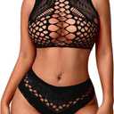 Avidlove Womens Fishnet Lingerie for Women Sexy Two Piece Lingerie Set Stripper Outfit (One Size, Black)