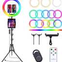 13" Selfie Ring Light with 76" Tripod Stand & 3 Phone Holder, LED Camera Ringlight with 48 RGB Colors Modes & Musical Rhythm Mode and 12 Brightness Dimmable for Makeup/Photography/Videos/Vlog/TikTok