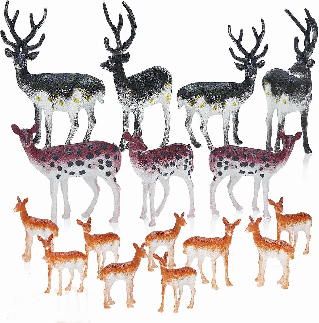 ONEST 90 Pieces Deer Figurines Realistic Deers Family Figurine Forest Animals Figures Miniature Woodland Creatures Figures Mini Deer Figurines Cake Toppers for Birthday Wedding Party