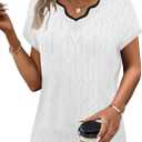 WIHOLL Womens Summer Tops Cap Sleeve Sweater V Neck Shirts Beach Vacation Clothes Business Casual Fashion Clothing (White, L)