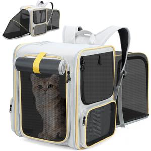 Cat Backpack Expandable Pet Carrier for Small Dogs Medium Cats Fit Up to 22 Lbs, Dog Backpack, Extendable Foldable Puppy Kitty Carrier for Travel, Hiking,Beige