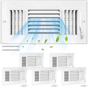 6 Pcs 10x4 Inch Air Vent Covers for Home Ceiling, 3-Way Solid Metal Wall Vent Cover Ac Vent Ceiling Register, Return Air Vent Cover, Vent Grill for Wall (White, Interior Size 10 x 4)