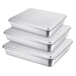 Tioncy 3 Sets Baking Stainless Steel Pan with Lid, 17/13/11 Inch