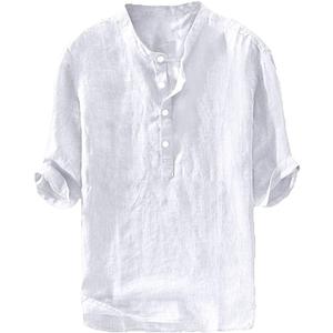 Ryannology Mens Linen Shirts Casual Cotton 3/4 Sleeve Regular-Fit Henley T-Shirt Summer Lightweight Beach Yoga Tops (X-Large)
