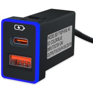 Car Charger PD QC3.0 Fast Charging Type c USB Port Socket,with LED Light Show for Toyota Compatible with Smart Phone,Tablet,and USB Device More.Blue-1.3x0.9inch