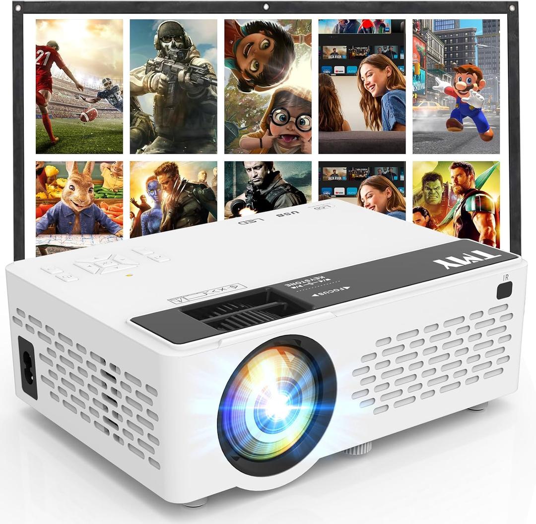 TMY 1080P Full HD Portable Mini Projector, Bluetooth Movie Projector, Compatible with TV Stick/Smartphone/PC/Game Console/HDMI/USB, Indoor & Outdoor Use, with Projector Screen