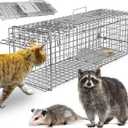 Live Animal Cage Trap, Collapsible Humane Live Animal Cage Trap, Galvanized Steel Humane Live Trap Cage for Rabbit,Stray Cat, Groundhog, Raccoon, Squirrel, Chipmunk, Mole, Gopher, Skunk, 24"x7.3"x8"