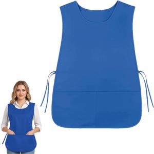 Blue Smock Apron Cobbler Apron with Pockets, Work Aprons Adjustable Side Ties Smock Hair Stylist Aprons for Woman Man Kitchen Cooking Art Painting Housekeeping