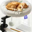 PetLovers Cat Desk Bed - Plush Elevated Desk Bed Attachment with Removable Washable Cushion, 360° Swivel Arm, Secure Clamp - Keeps Your Pet Close While You Work or Play