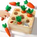 Wooden Carrot Harvest Montessori Toy for Toddlers 1-3, Shape Sorter Sensory Learning Toy for 1 2 3 Year Old, Fine Motor Skills Size Matching Educational Toy for Boys Girls, Birthday Gift