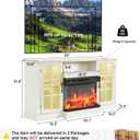 ROCKPOINT 3 Sided Glass 59" Fireplace TV Stand for TVs up to 65inch, Media Entertainment Center with Storage Cabinet,24" Electric Fireplace with LED Light and Flame Colors, White