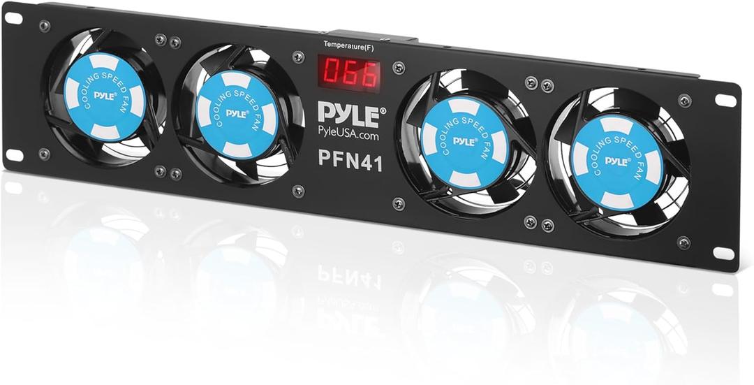 Pyle 19 Rack-Mount Equipment Cooling Fans - 110V/60Hz Power, 4 Cooler Master 80mm Case Fans, Smart Cooling System, Digital LCD Temperature Display & Installation Hardware Screw Included -PFN41
