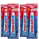 Speed-Sew No Sew Fabric Glue Adhesive for Craft Projects, DIY Clothing Repairs, Denim, Upholstery, Instant Mender for Fraying Tears (One Tube), Set of 4