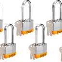 6pcs Keyed Alike Padlocks - Long Shackle Gym Locker Locks with Keys - Laminated Padlocks for Door, Luggage, Gate, Storage, Fence, Cabinet, Garage, Shed, Latch