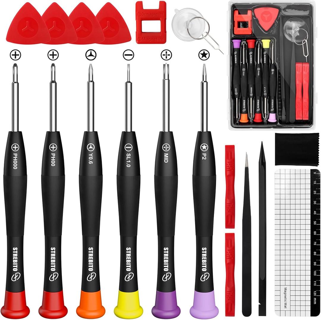 STREBITO 18PCS Phone Repair Tool Kit, Gifts for Him/Men/Dad, Small Screwdriver Set for iPhone 15 14 13 12 11Pro Max/XS/XR/X/8 Plus/7 Plus/6S 6 Plus/5/4