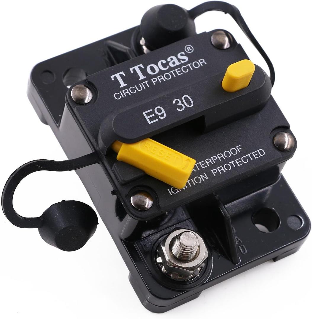 E9 30A Amp Boat Circuit Breaker with Manual Reset for Car Automotive RV Truck Marine Solar Battery | 12V - 72V DC UL-Rated | Waterproof Switchable (Surface Mount)