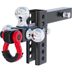 Ayleid Trailer Hitch Tri-Ball Mount with Hook&Pin&Rotatable Tow Shackle,Fits 2-in Receiver with 1-7/8-in,2-in,2-5/16-in Hitch Ball , Adjustable with Shackle