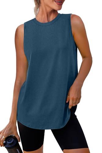 XIEERDUO Lightweight Tank Tops for Women High Neck Workout Athletic Running Sleeveless Shirts Dark Blue S