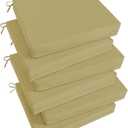 Basic Beyond Outdoor Chair Cushions Set of 6, Square Corner Outdoor Cushions for Patio Furniture, Water Resistant Patio Chair Cushions with 2 Ties, 18.5x16x3, Khaki