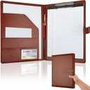 Professional Padfolio with Clipboard, Faux Leather Portfolio Folder Binder, Legal Pad Holder for A4 Letter Size Notepad, Resume, Writing Pad, Ideal Organizer for Business Office Conference (Brown)