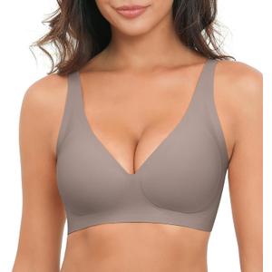 Xcutting Deep V Jelly Bras for Women Wireless Push Up Comfy Tshirt Bra | wireless,support lift,sagging breast bras for older women large breast,padded seamless,sleep t shirt,comfortable,push up (S)