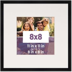 Rempry 8x8 Picture Frame, Display Pictures 3.5x5 with Mat or 4x6 Without Mat, Wall Hanging or Tabletop Photo Frame with Shatter Resistant Plexiglass, Black, 1 Pack