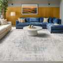 9x12 Washable Area Rug for Living Room, Large Light Blue Vintage Medallion Rug, Non Slip Low Pile Stain Resistant Carpet for Bedroom Dining Room, Soft Distressed Neutral Home Decor