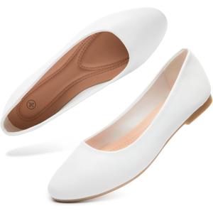 Hash Bubbie Women's Flats Shoes Ballet Flats Dress Shoes Comfortable PU Leather Slip on Shoes for Women (9.5, White)
