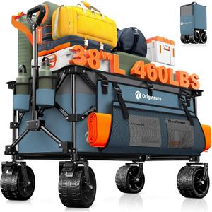 220L Collapsible Wagon Cart Foldable, 460lbs Load Capacity Heavy Duty Folding Beach Wagons with Big All-Terrain Wheels, Utility Carts for Groceries, Shopping, Camping, Sports - Grey&Blue