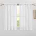 RYB HOME White Linen Curtains for Living Room Bathroom Kitchen, Rod Pocket Semi Translucent Breathable Home Decor Short Small Window Drapes, W 34 x L 45 inches, White, 2 Panels