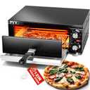 PYY Electric Pizza Oven Indoor Countertop Pizza Oven Commercial Pizza Maker Machine for Home with Timer Stainless Steel Pizza Cooker, Dark Black