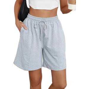 Womens Plus Size Lounge Shorts High Waisted Cotton Sweat Shorts Loose Fit Linen Shorts Casual Summer Shorts Grey, XXL