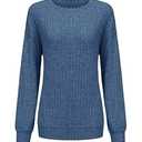 STOLKISS Long Sleeve Shirts for Women Crewneck Fall Lightweight Sweaters Fashion Loose Fit Trendy Tops Casual Clothes 2025 Blue, Large 