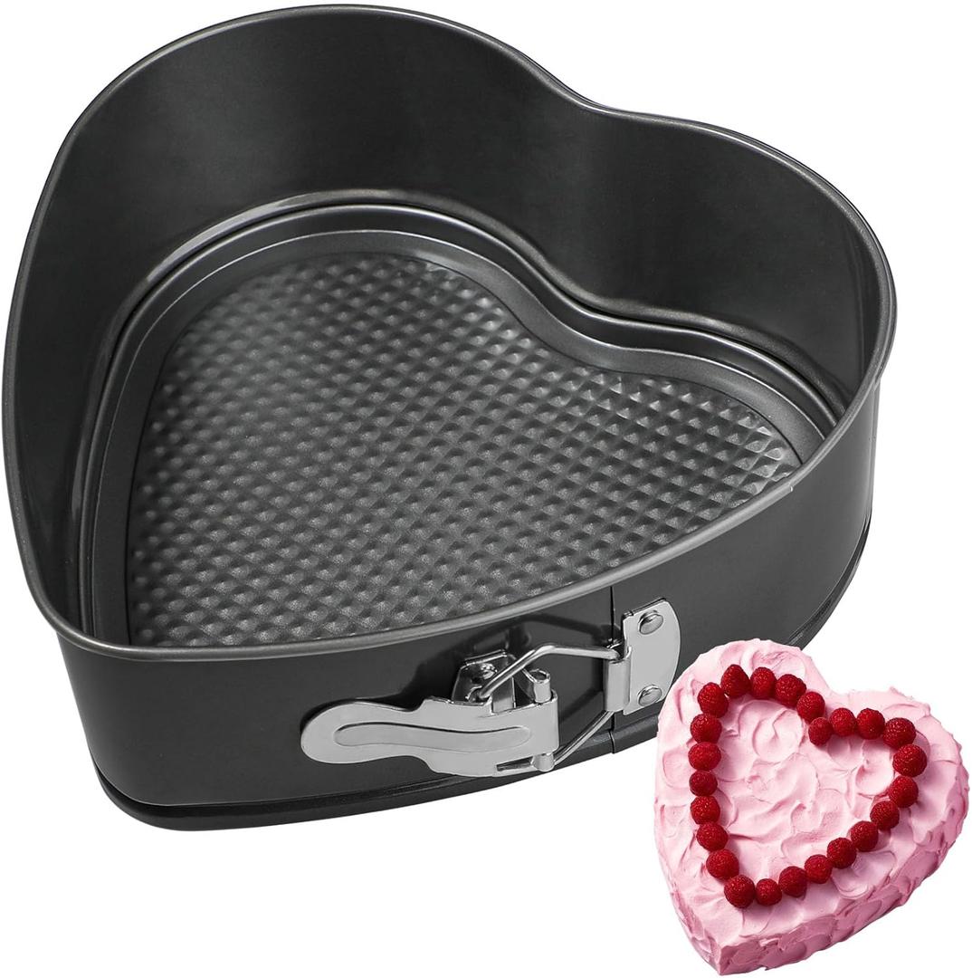 Kamehame Heart Shaped Springform Pan, Large 9 Inches Heart Springform Pan, Not-Stick Heart Shaped Cheesecake Pan, Carbon Steel Cake Pan