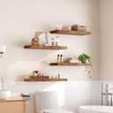 Floating Shelves for Wall, 23.6" Wooden Wall Shelf Set of 4 with Invisible Brackets, 1.5" Thick Hanging Shelves Farmhouse Home Decor for Bathroom, Living Room, Bedroom, Rustic Brown 6301BJP4BF