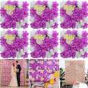Flower Wall Panels, Artificial Flower Wall Backdrop, 6 PCs of 15x15 Inch 3D Silk Rose Wall, Wedding Floral Mat for Stage Party Photo Background Home Decoration (White and Purple)