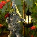Garden Gnome Statue with Solar Lights Lantern,Outdoor Sculpture Home Decor for Yard Lawn Balcony Patio Porch,Gardening Gifts for Mom Women Grandma