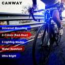 Canway Bicycle Rear Light Red/Blue, Bike Tail Light Rechargeable 168 Lumens Bike Tail Light Battery USB C 500mah 5 Modes Waterproof Safety for Road Mountain Night Riding
