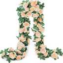10PCS Fake Rose Garland, 7.5Ft Artificial Vines Flowers Hanging Rose Vine forfor Table Wedding Backdrop Arch Wall Party Mantle Festival Decor (Champagne)