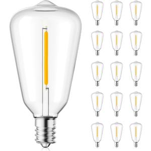 Brightown 15 Pack Edison LED Light Bulbs, ST38 Clear Replacement Bulb 0.6W fits E12 C7 Screw Base, Vintage Dimmable Shatterproof Bulbs for Indoor Outdoor Patio ST38 String Lights, Warm White