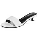 Lookyno Womens Heeled Sandals Open Round Toe Kitten Low Heels for Women Slip on Slide Sandals Mule Heels Fashion Comfort Dress Party Shoes (White)