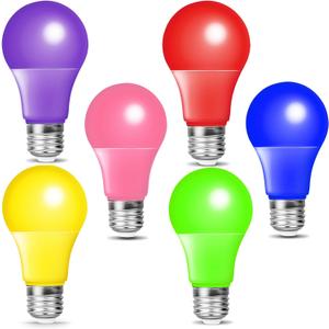 Color Light Bulb, 9W=60W E26 Base LED Colored Light Bulbs Red Green Purple Pink Blue Yellow Bulbs for Halloween Christmas Porch Party Bars Holiday Home Lighting