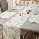 JINCHAN Floral Linen Table Runner for Kitchen Farmhouse Table Cloth with Sage Flower Print 13 x 72 Inch Beige Linen Blend Cloth for Kitchen Dining Table Indoor Outdoor Decor 1 Panel (W13 x L72 (Runner), Peony | Green on Beige)