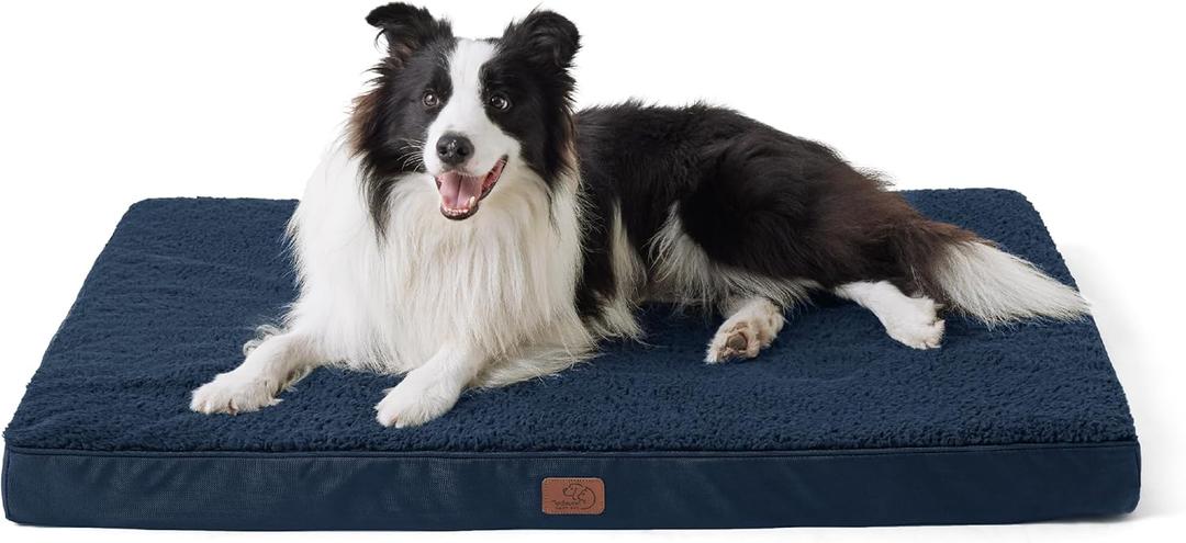 Bedsure XL Dog Bed for Crate - Large Orthopedic Waterproof Pet Beds with Removable Washable Cover, Egg Crate Foam Crate Mat, Suitable for Pet Up to 90 lbs (Navy)