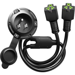 Heavy-Duty 20A Dual AC Port Plug, 125V 12AWG RV Shore Power Inlet Socket with 5-in-1 T-Blade Adapter, 20" Waterproof Outdoor Electrical Outlet Receptacle Cord for RV, Boat, Trailer, Golf Cart