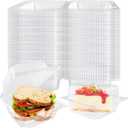 200 Pcs Clear Plastic Take out Containers,Disposable Fancy Hinged Top Square Clamshell Food Boxes,Cake Slice Containers Clamshell Takeout Tray with Clear Lids,5.3x4.7x2.8 Inch