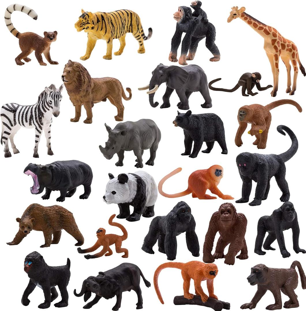 Animals Figures,24 Pcs Realistic Animal Toy Set with Lion,Panda,Monkey,Zebra,Tiger,Elephant,Giraffe etc,Cake Toppers Birthday Gift for Kids
