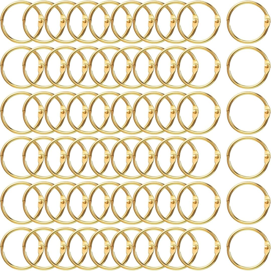 Boao 60 Pcs Loose Leaf Binder Book Rings Metal Binder Rings for Index Cards, Key, School Office Home Shower Curtain(1.2 Inch,Gold)